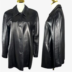 Image Leather Black Button Front Classic Long Sleeve Mens Coat Size M